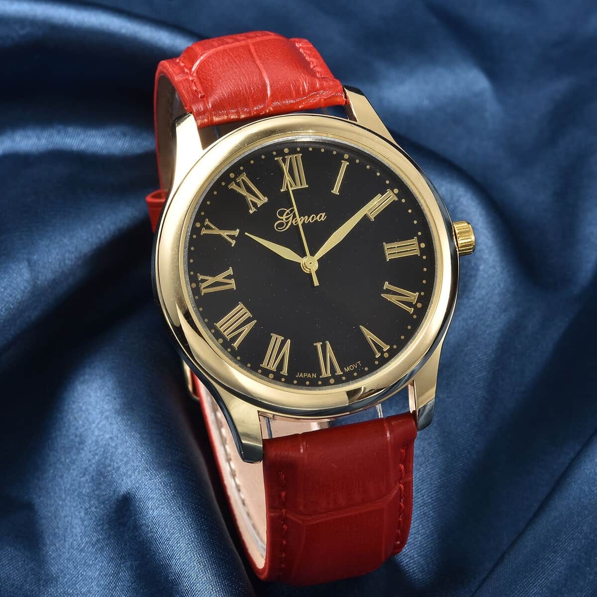 Genoa Miyota Japanese Movement Watch with Red Color Genuine Leather Strap (7.00-8.50 Inches) (39mm) image number 1