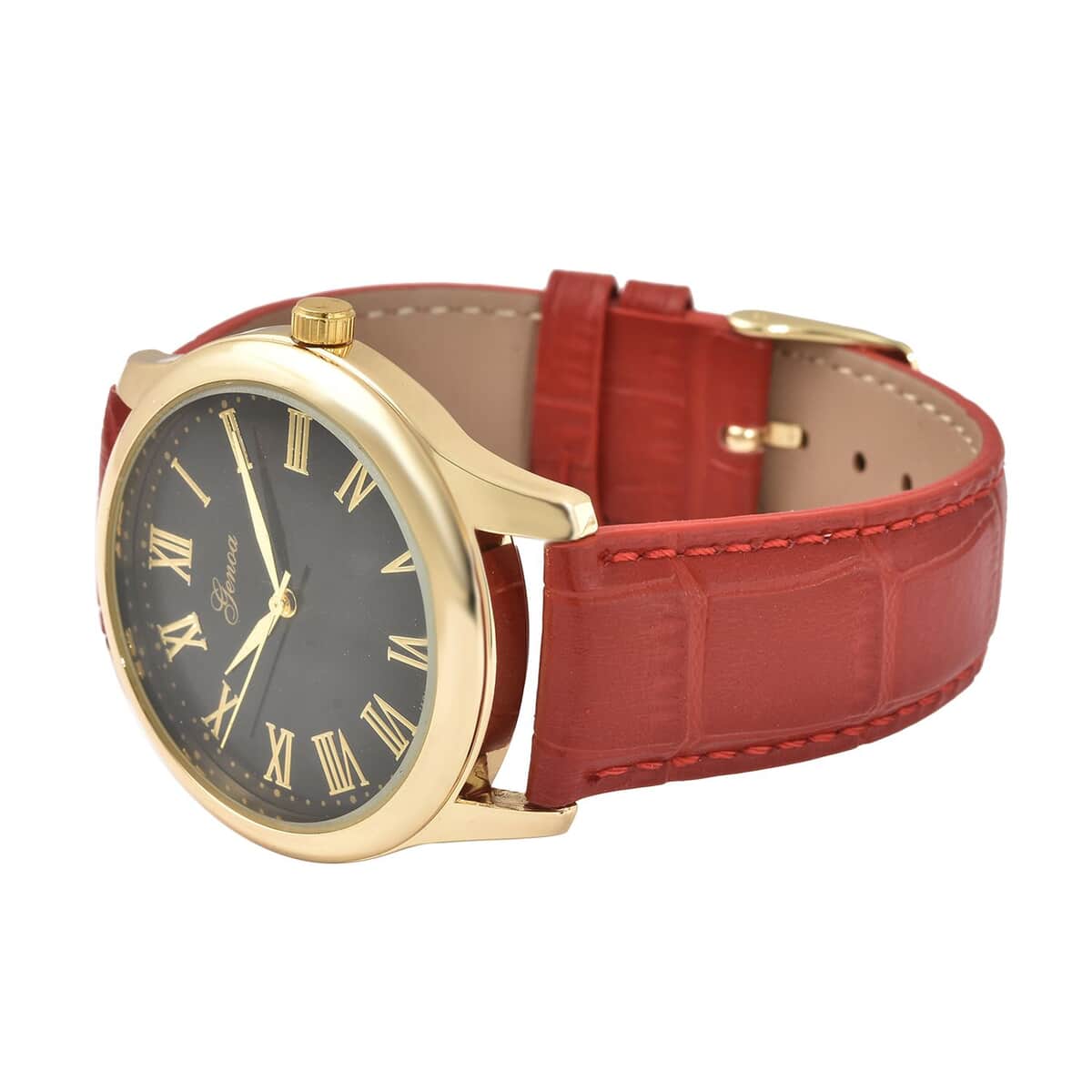 Genoa Miyota Japanese Movement Watch with Red Color Genuine Leather Strap (7.00-8.50 Inches) (39mm) image number 4