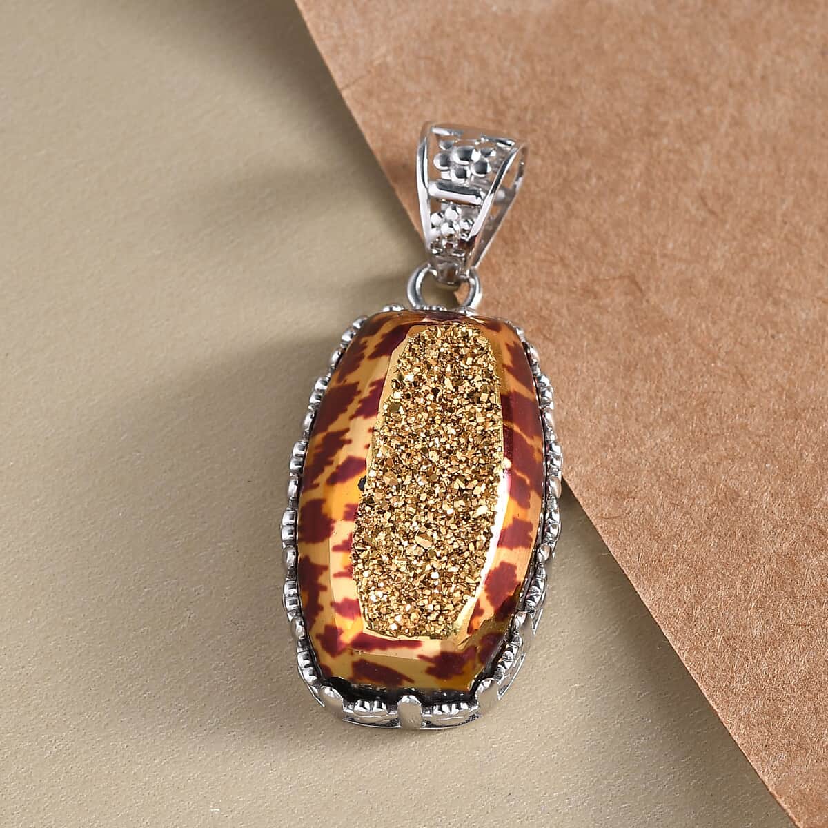 SAJEN SILVER Window Drusy Astral Leopard Gold Pendant in Platinum Over Sterling Silver 22.00 ctw image number 1