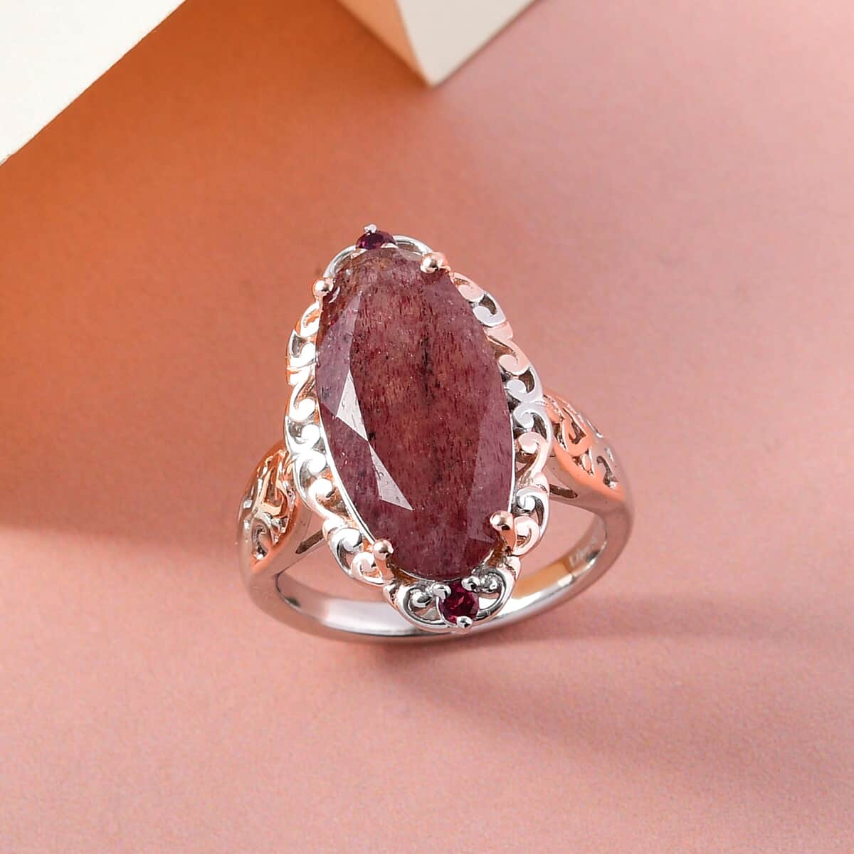 Natural Tanzanian Natronite and Orissa Rhodolite Garnet Ring in Vermeil Rose Gold and Platinum Over Sterling Silver 6.00 ctw image number 1