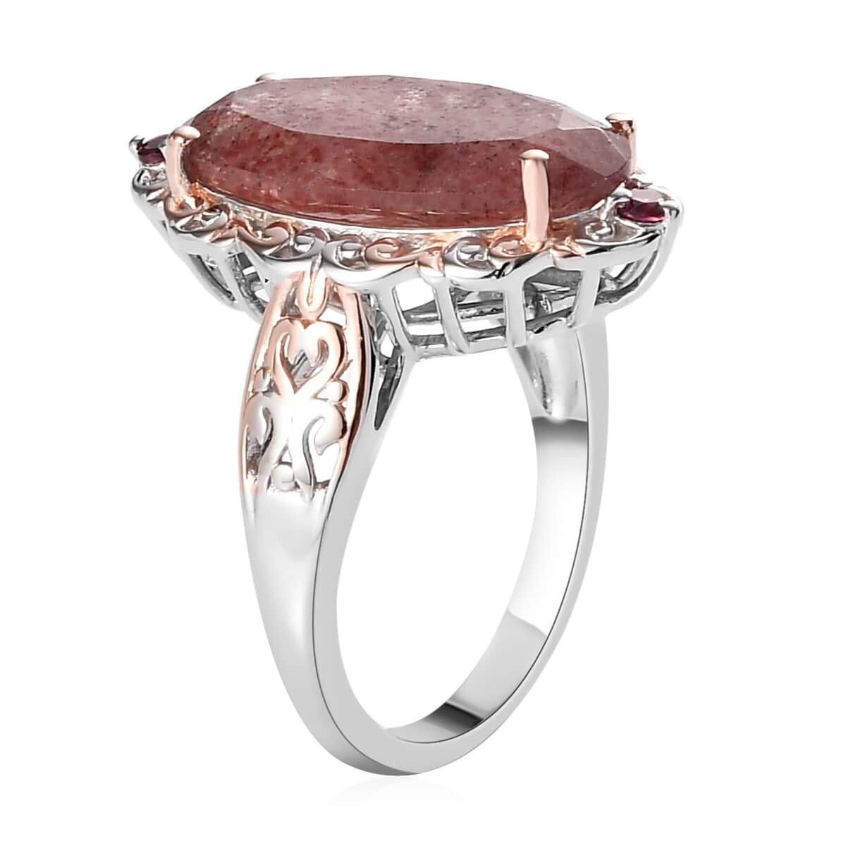 Natural Tanzanian Natronite and Orissa Rhodolite Garnet Ring in Vermeil Rose Gold and Platinum Over Sterling Silver 6.00 ctw image number 3