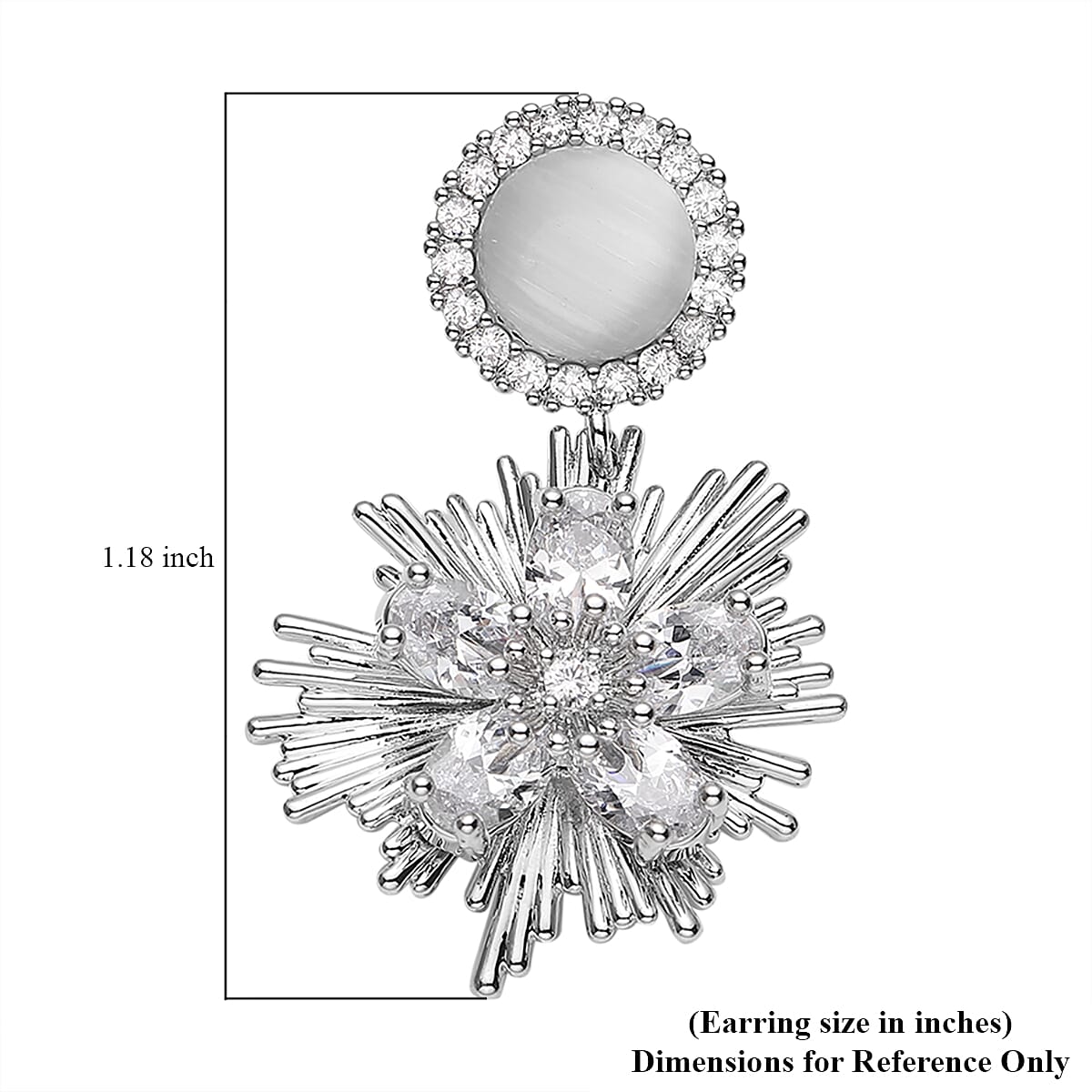 To My Bridesmaid Jewelry Gift Set with Lab Created White Cat's Eye, Simulated Diamond Fancy Floral Earrings in Silvertone 2.00 ctw image number 3