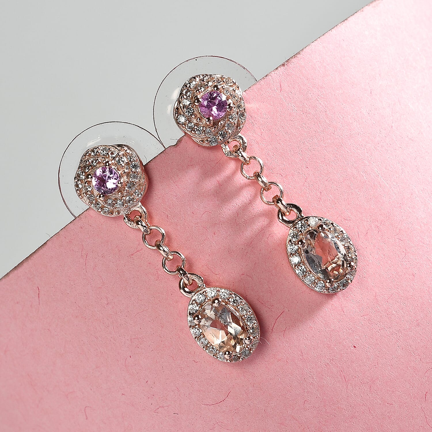 Premium Marropino Morganite and Multi Gemstone Dangling Earrings in Vermeil Rose Gold Over Sterling Silver 1.60 ctw
