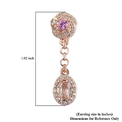 Premium Marropino Morganite and Multi Gemstone Dangling Earrings in Vermeil Rose Gold Over Sterling Silver 1.60 ctw