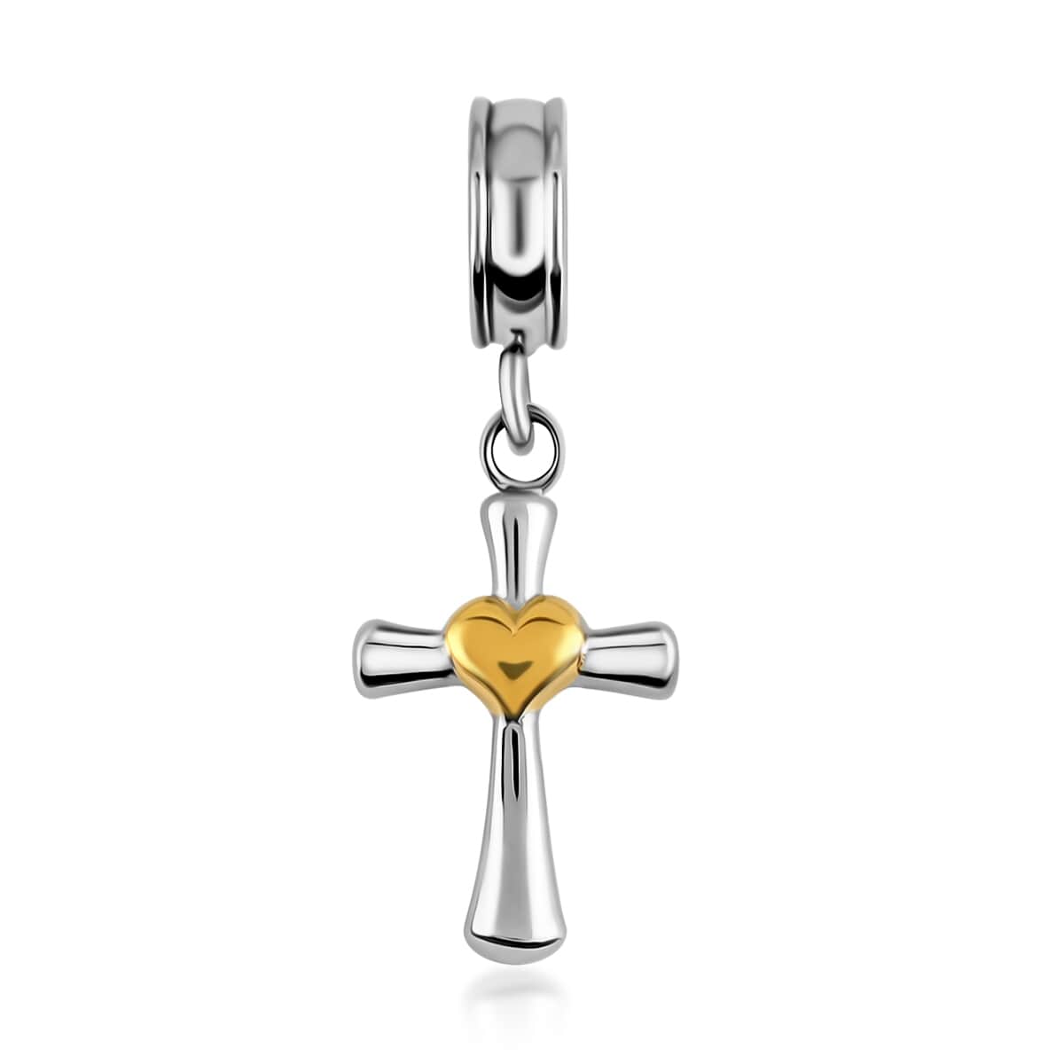 HALLMARK Cross Pendant with Heart in ION Plated Yellow Gold and Stainless Steel image number 0