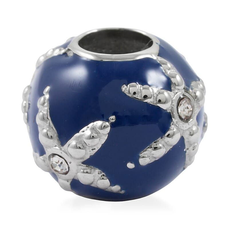 HALLMARK Austrian Crystal Blue and White Starfish Charm in Stainless Steel