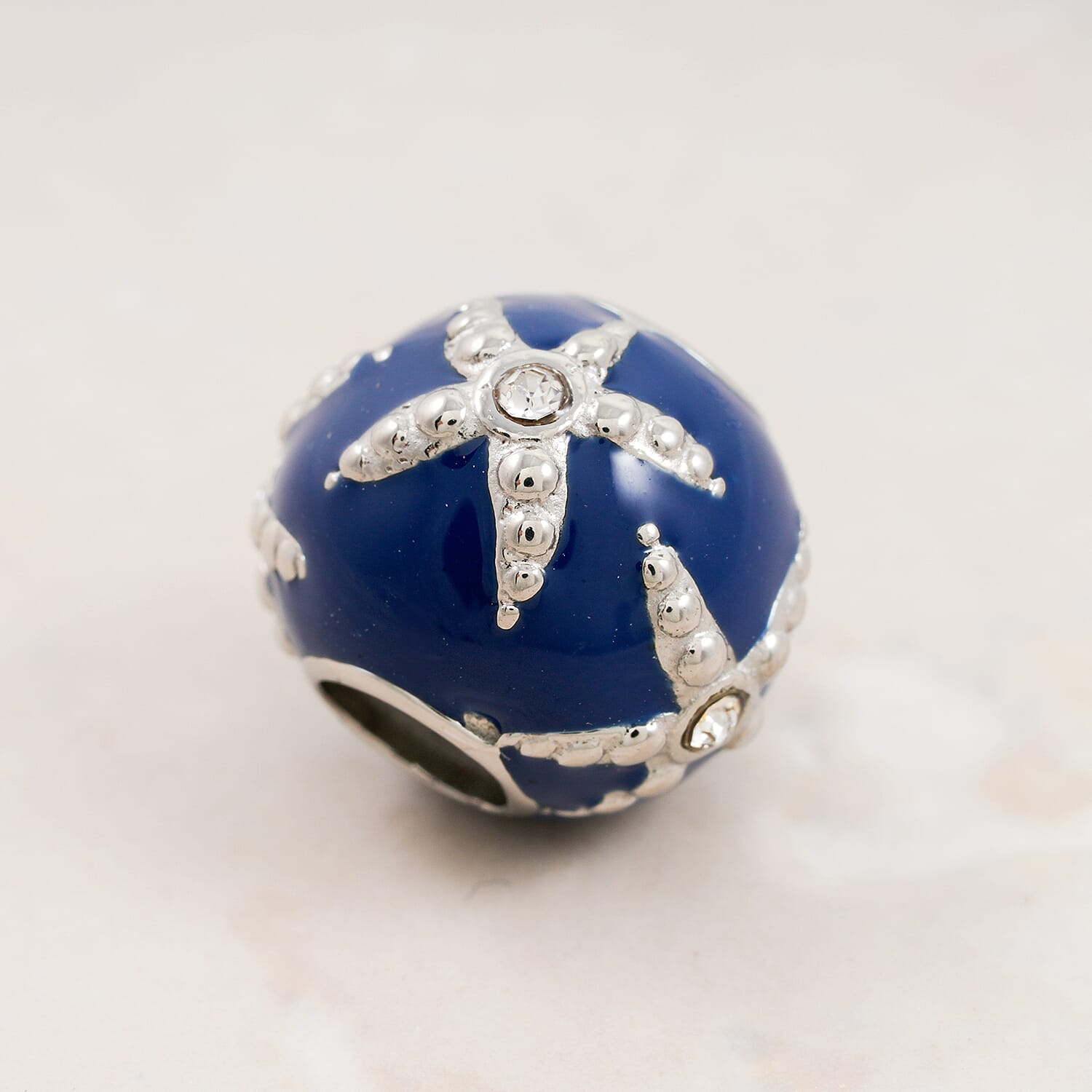 HALLMARK Austrian Crystal Blue and White Starfish Charm in Stainless Steel