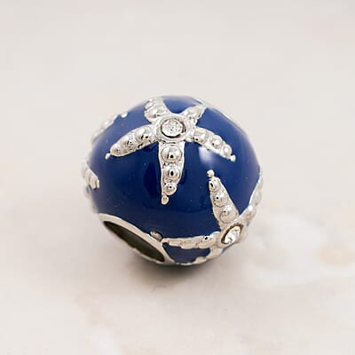 HALLMARK Austrian Crystal Blue and White Starfish Charm in Stainless Steel