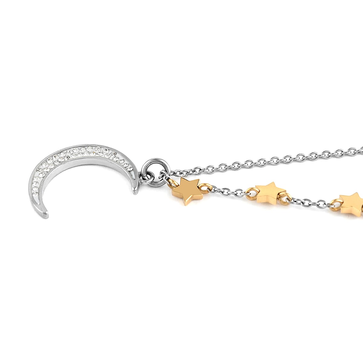 HALLMARK Austrian Crystal Moon Star Necklace 18 Inches in ION Plated Yellow Gold and Stainless Steel image number 2