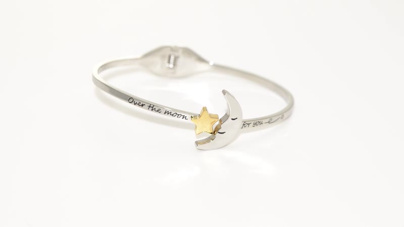 HALLMARK Over The Moon for You Moon and Star Bangle Bracelet in ION Plated Yellow Gold and Stainless Steel (8.00 In) 13.20 Grams