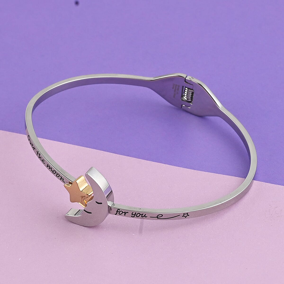 HALLMARK Over The Moon for You Moon and Star Bangle Bracelet in ION Plated Yellow Gold and Stainless Steel (8.00 In) 13.20 Grams image number 1