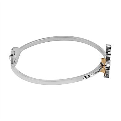 HALLMARK Over The Moon for You Moon and Star Bangle Bracelet in ION Plated Yellow Gold and Stainless Steel (8.00 In) 13.20 Grams