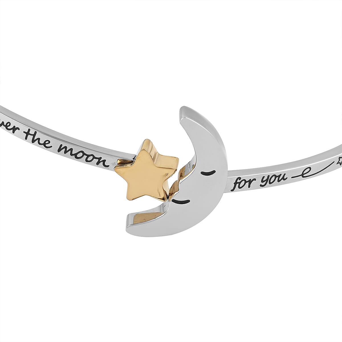 HALLMARK Over The Moon for You Moon and Star Bangle Bracelet in ION Plated Yellow Gold and Stainless Steel (8.00 In) 13.20 Grams image number 3