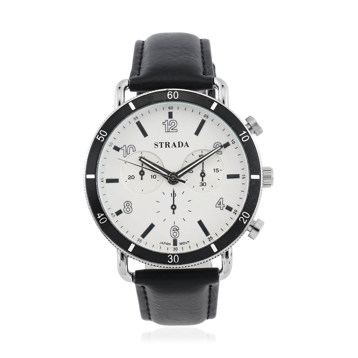 Strada Japanese Movement Stylish Dress Watch with Black Faux Leather Strap (42.2mm) (8.0-9.0Inches) image number 0