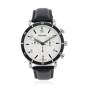 Strada Japanese Movement Stylish Dress Watch with Black Faux Leather Strap (42.2mm) (8.0-9.0Inches)