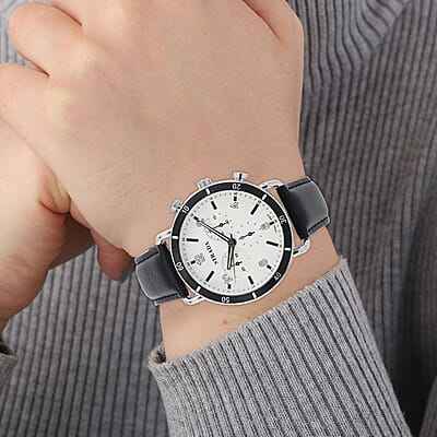 Strada Japanese Movement Stylish Dress Watch with Black Faux Leather Strap (42.2mm) (8.0-9.0Inches)