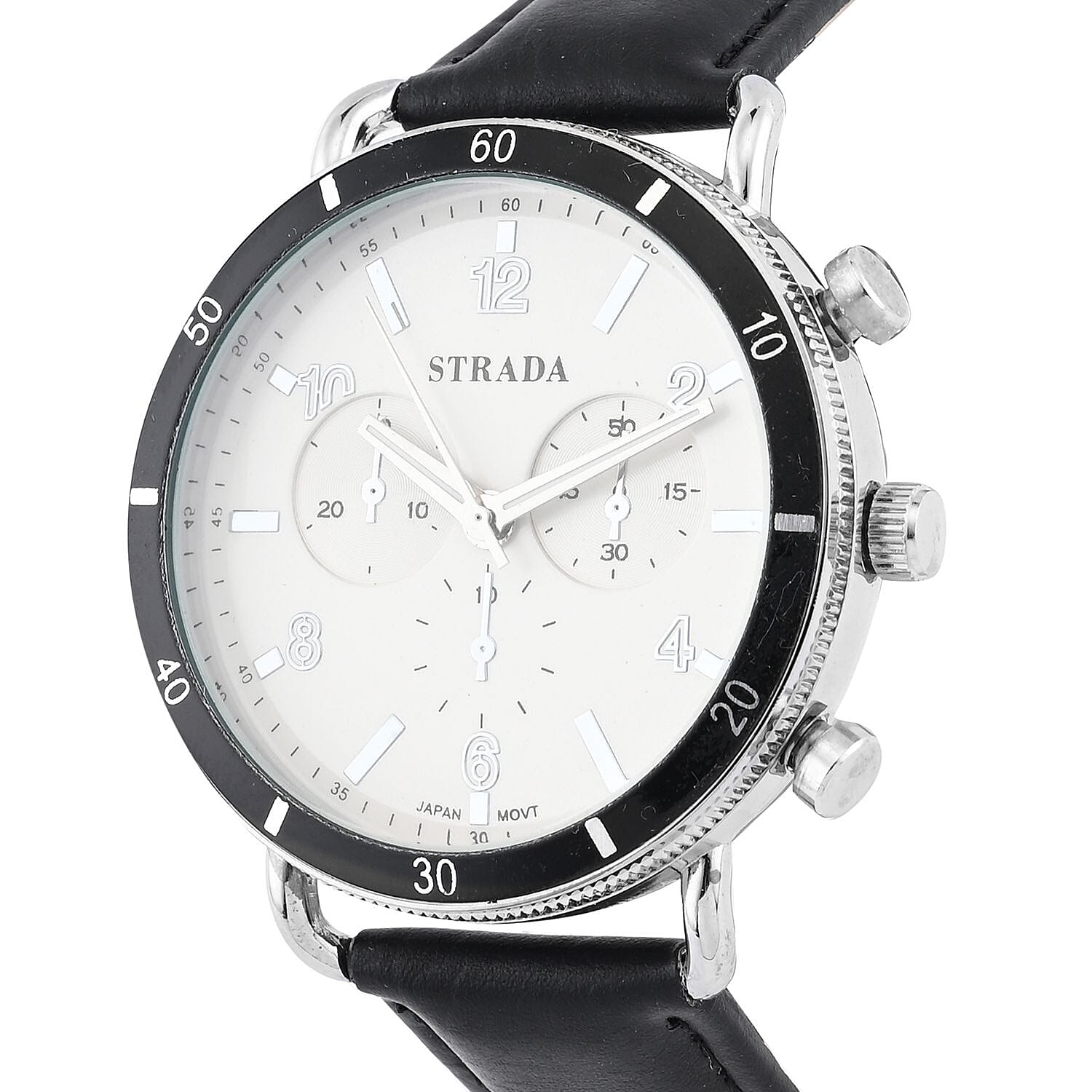 Strada Japanese Movement Stylish Dress Watch with Black Faux Leather Strap (42.2mm) (8.0-9.0Inches)
