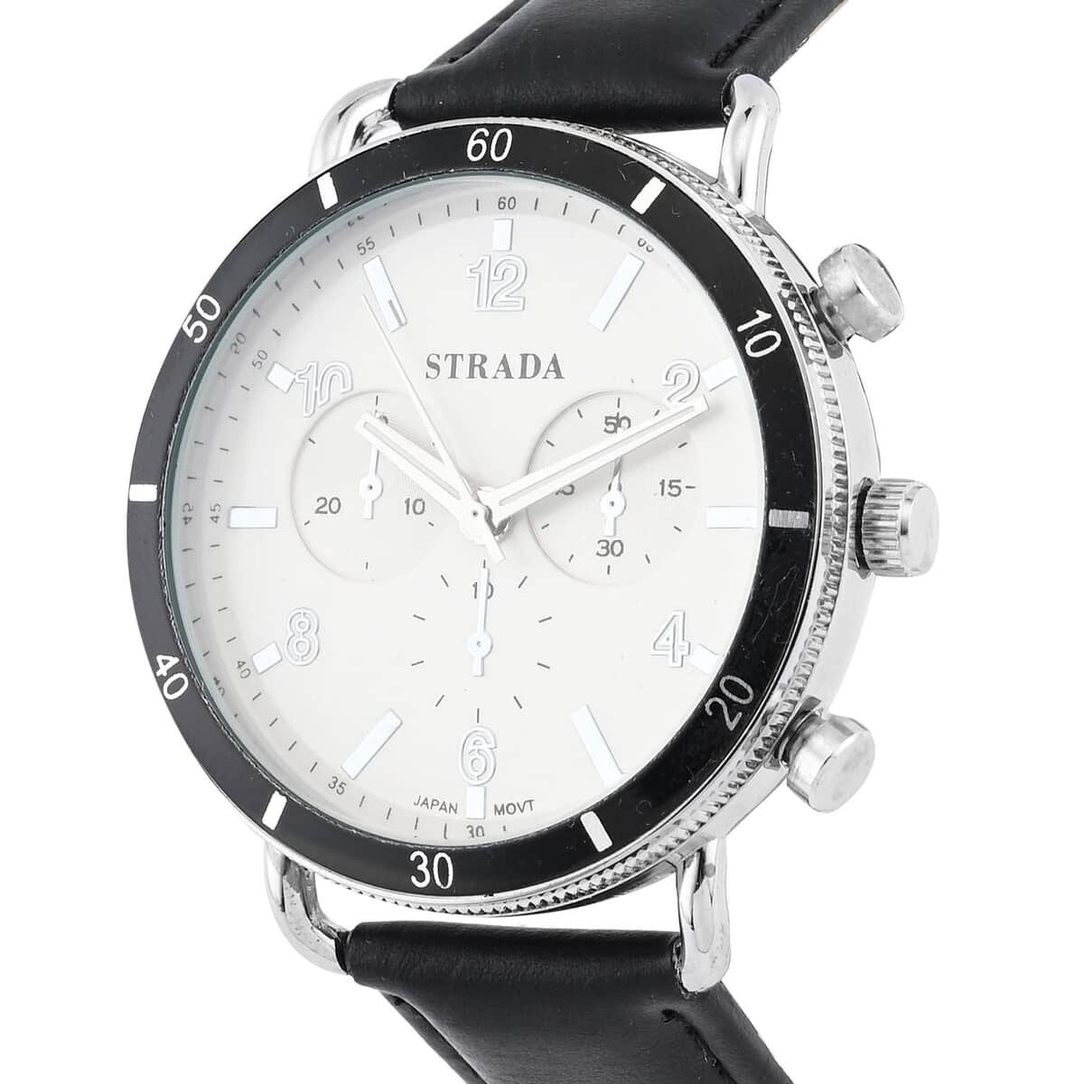 Strada Japanese Movement Stylish Dress Watch with Black Faux Leather Strap (42.2mm) (8.0-9.0Inches) image number 3