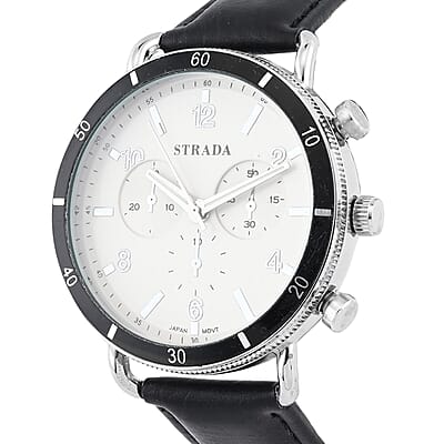 Strada Japanese Movement Stylish Dress Watch with Black Faux Leather Strap (42.2mm) (8.0-9.0Inches)