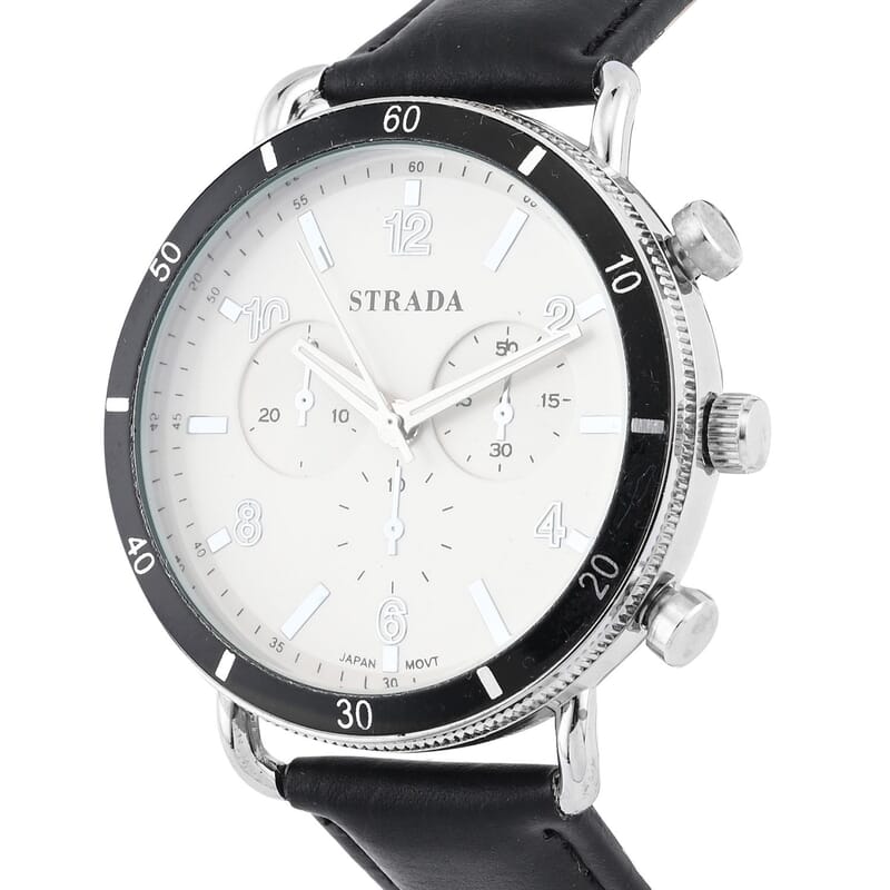 Strada Japanese Movement Stylish Dress Watch with Black Faux Leather Strap (42.2mm) (8.0-9.0Inches)