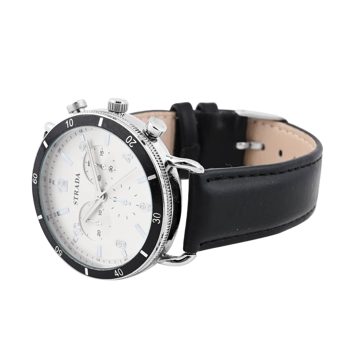 Strada Japanese Movement Stylish Dress Watch with Black Faux Leather Strap (42.2mm) (8.0-9.0Inches) image number 4
