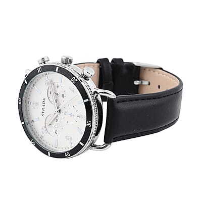 Strada Japanese Movement Stylish Dress Watch with Black Faux Leather Strap (42.2mm) (8.0-9.0Inches)