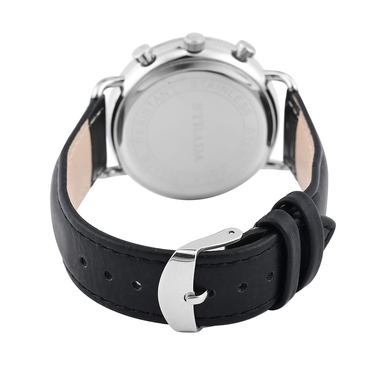 Strada Japanese Movement Stylish Dress Watch with Black Faux Leather Strap (42.2mm) (8.0-9.0Inches)
