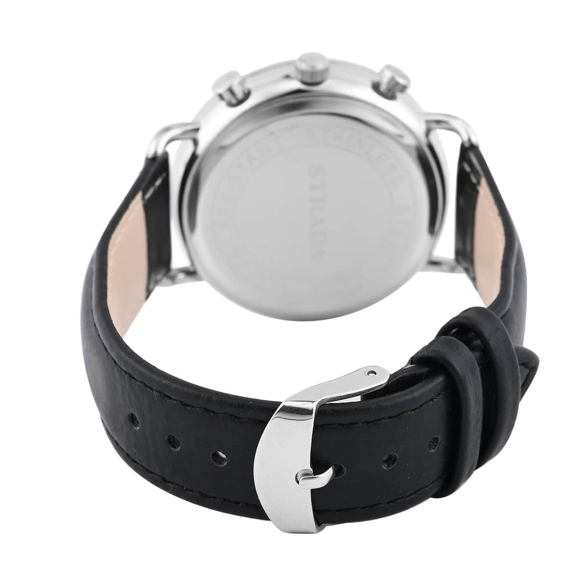 Strada Japanese Movement Stylish Dress Watch with Black Faux Leather Strap (42.2mm) (8.0-9.0Inches) image number 5