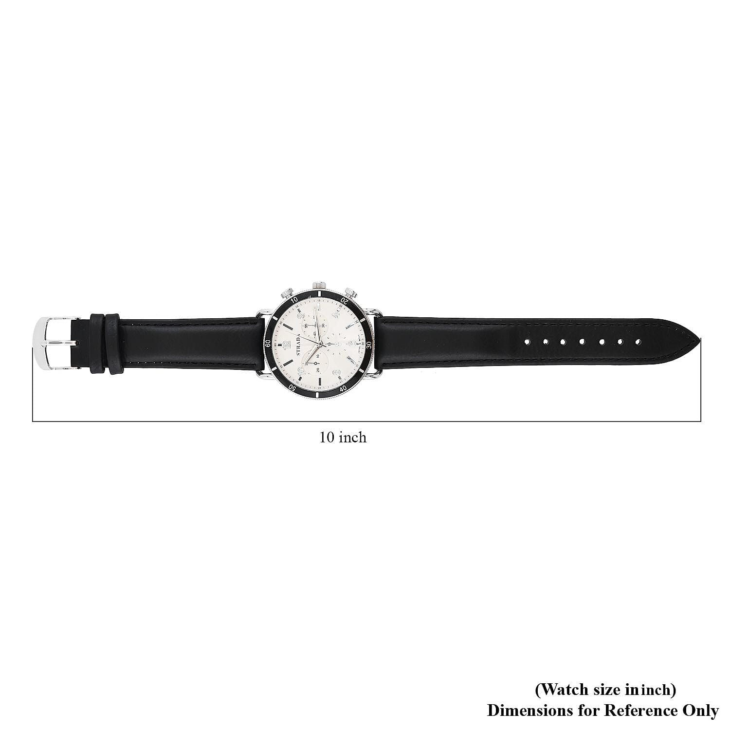 Strada Japanese Movement Stylish Dress Watch with Black Faux Leather Strap (42.2mm) (8.0-9.0Inches)