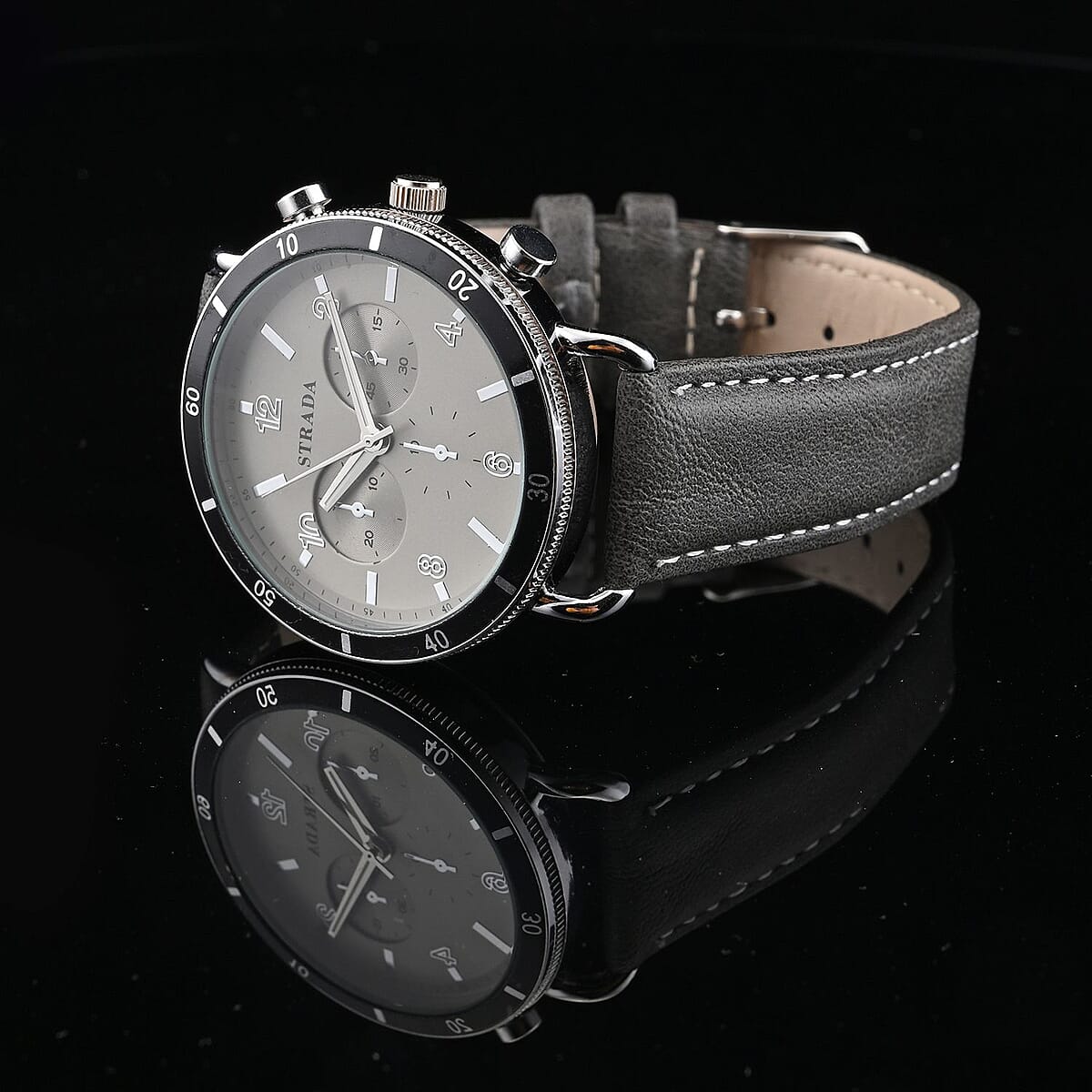 Strada Japanese Movement Stylish Dress Watch with Dark Gray Faux Leather Strap (42.2mm) (8.0-9.0Inches) image number 1