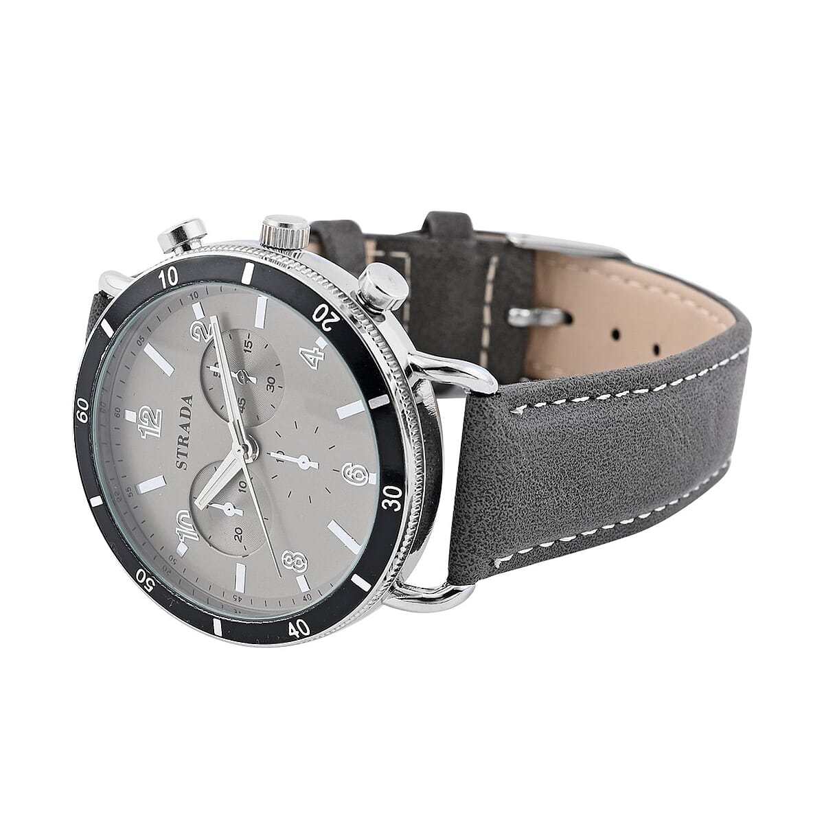 Strada Japanese Movement Stylish Dress Watch with Dark Gray Faux Leather Strap (42.2mm) (8.0-9.0Inches) image number 4