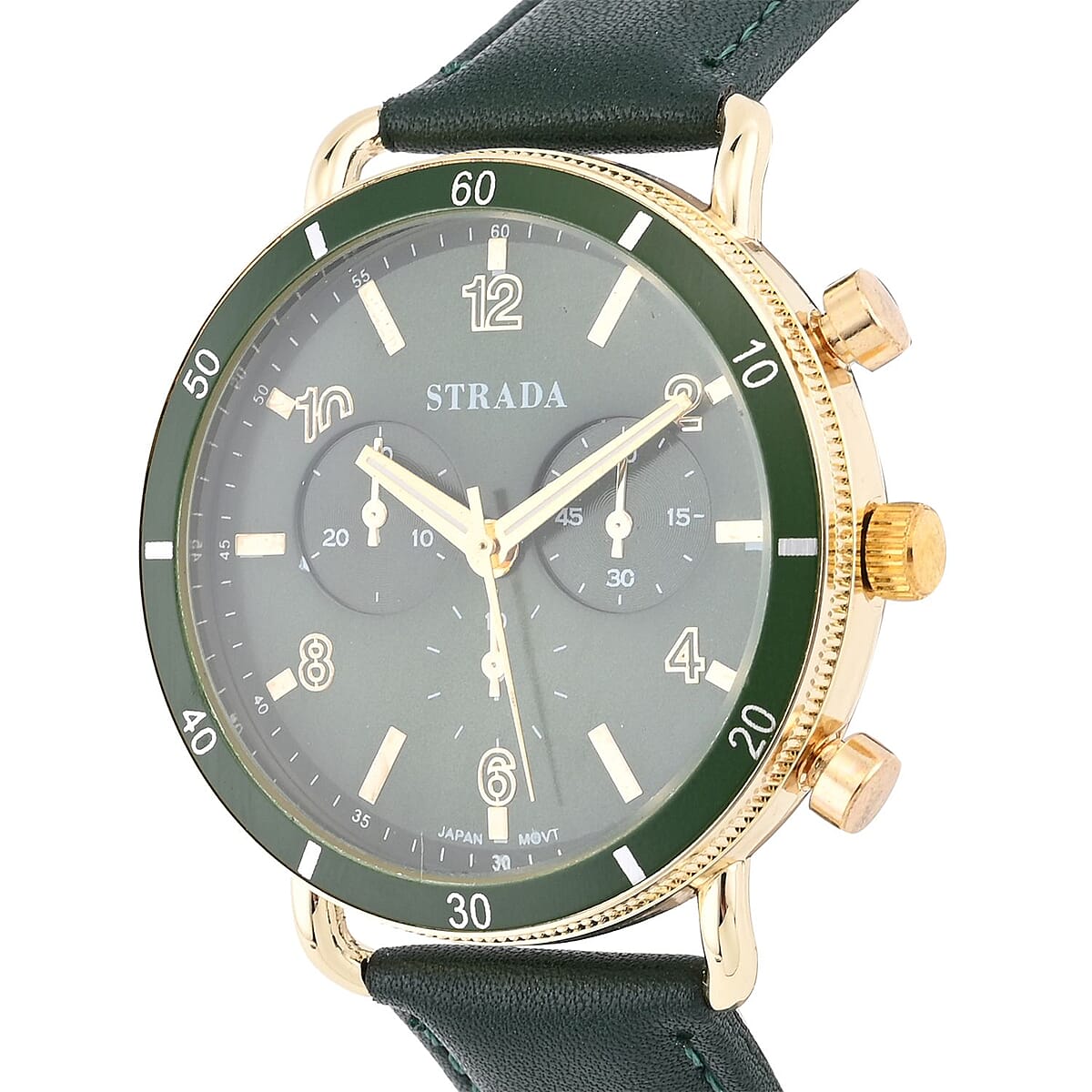 Strada Japanese Movement Stylish Dress Watch with Dark Green Faux Leather Strap (42.2mm) (8.0-9.0Inches) image number 3