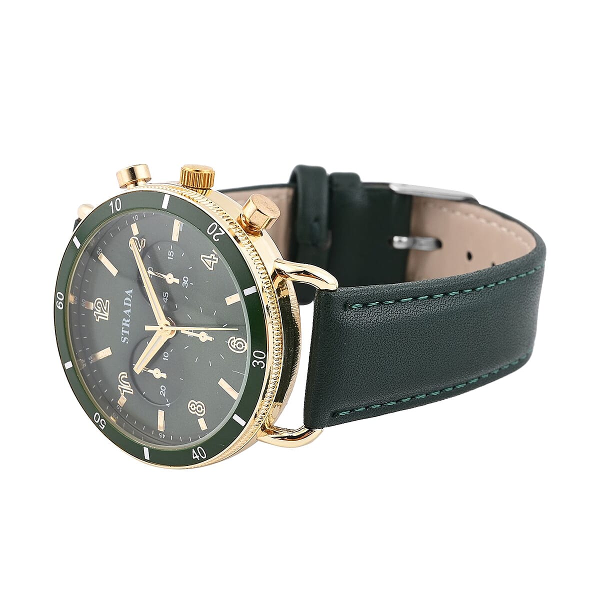 Strada Japanese Movement Stylish Dress Watch with Dark Green Faux Leather Strap (42.2mm) (8.0-9.0Inches) image number 4
