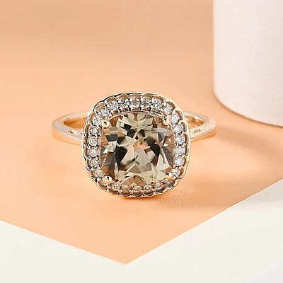 One Of A Kind Luxoro 14K Yellow Gold AA Premium Turkizite and G-H I2 Diamond Halo Ring (Size 7.0) 4.15 Grams 3.75 ctw