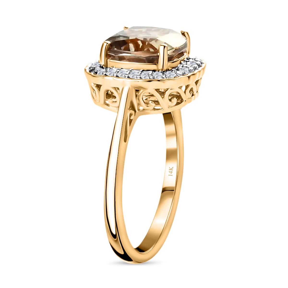 LUXORO 14K Yellow Gold AA Premium Turkizite and Diamond G-H I2 Halo Ring (Size 7.0) 4.15 Grams 3.75 ctw image number 3