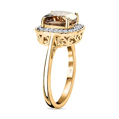 One Of A Kind Luxoro 14K Yellow Gold AA Premium Turkizite and G-H I2 Diamond Halo Ring (Size 7.0) 4.15 Grams 3.75 ctw