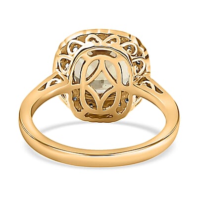 One Of A Kind Luxoro 14K Yellow Gold AA Premium Turkizite and G-H I2 Diamond Halo Ring (Size 7.0) 4.15 Grams 3.75 ctw