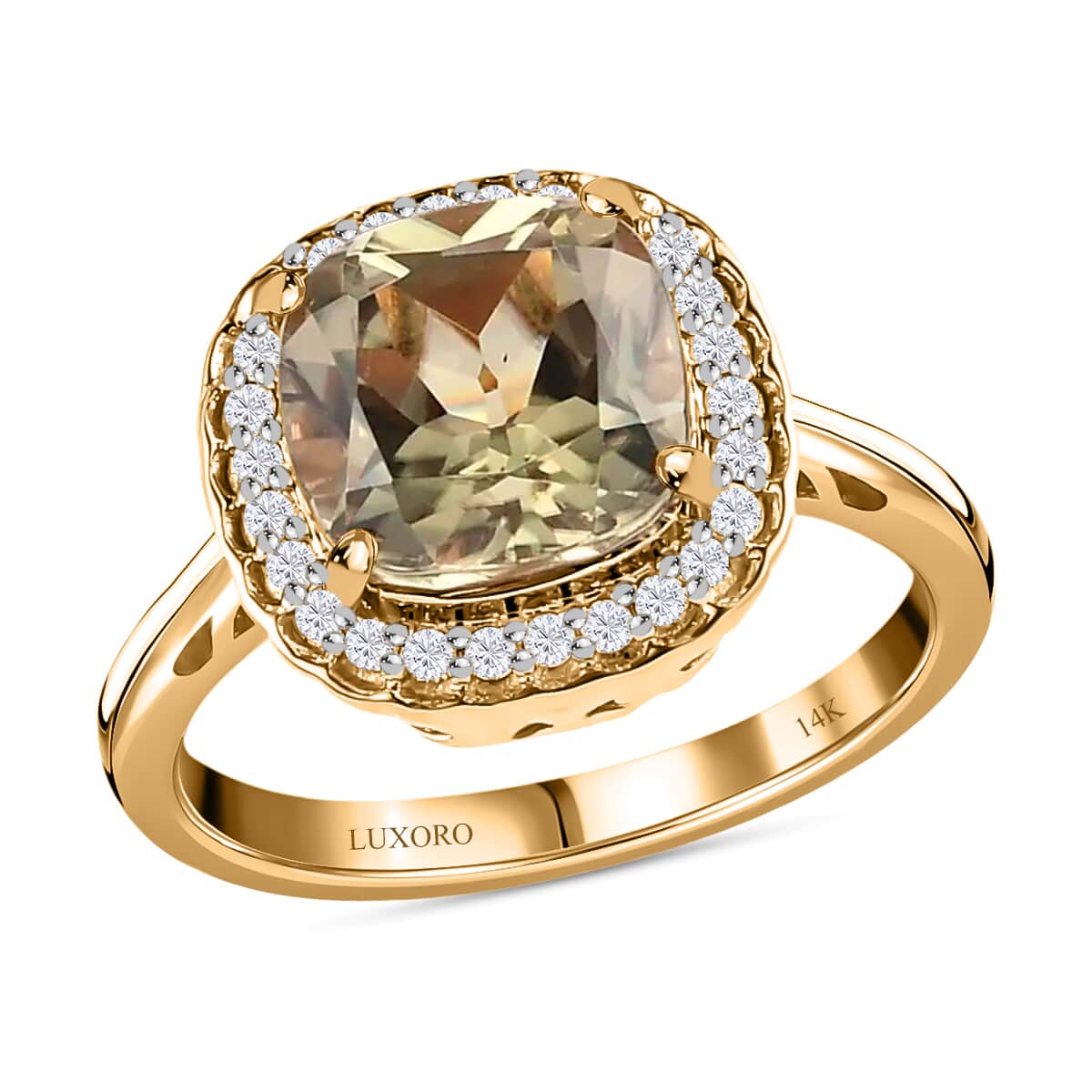 One Of A Kind Luxoro 14K Yellow Gold Premium Turkizite and G-H I2 Diamond Halo Ring (Size 8.0) 4.15 Grams 3.75 ctw image number 0