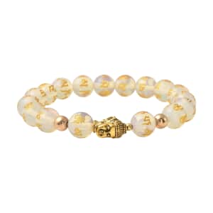 Opalite Beaded Feng Shui Stretch Bracelet with Buddha Charm in Goldtone 101.50 ctw