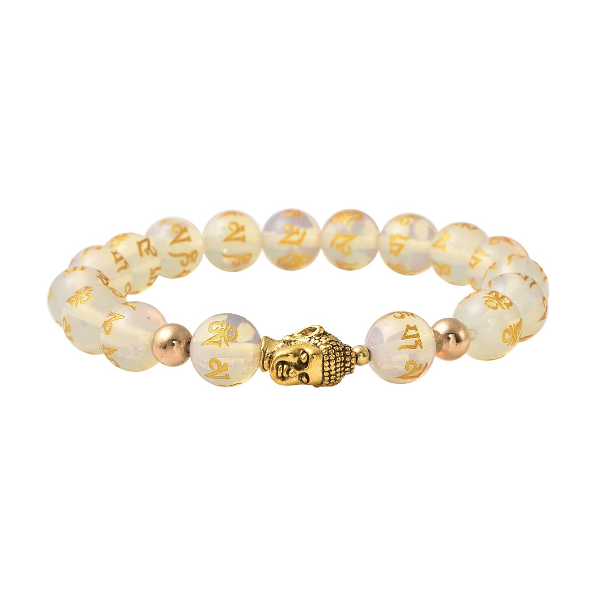 Opalite Beaded Feng Shui Stretch Bracelet with Buddha Charm in Goldtone 101.50 ctw image number 0
