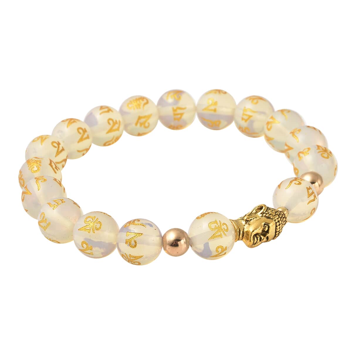 Opalite Beaded Feng Shui Stretch Bracelet with Buddha Charm in Goldtone 101.50 ctw image number 2