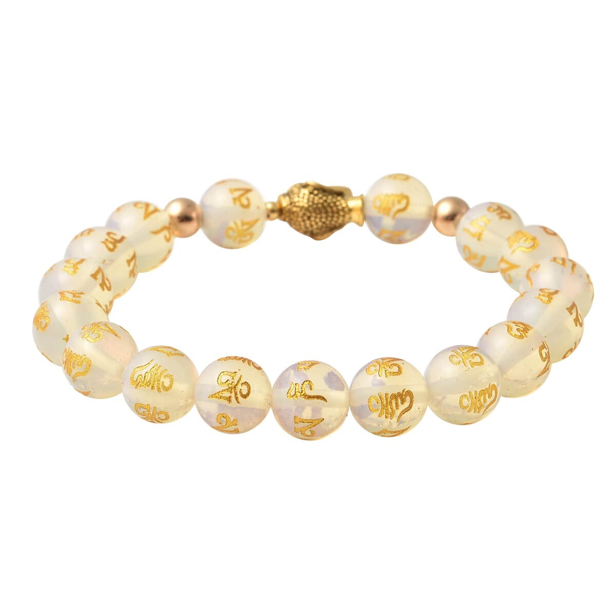 Opalite Beaded Feng Shui Stretch Bracelet with Buddha Charm in Goldtone 101.50 ctw image number 3