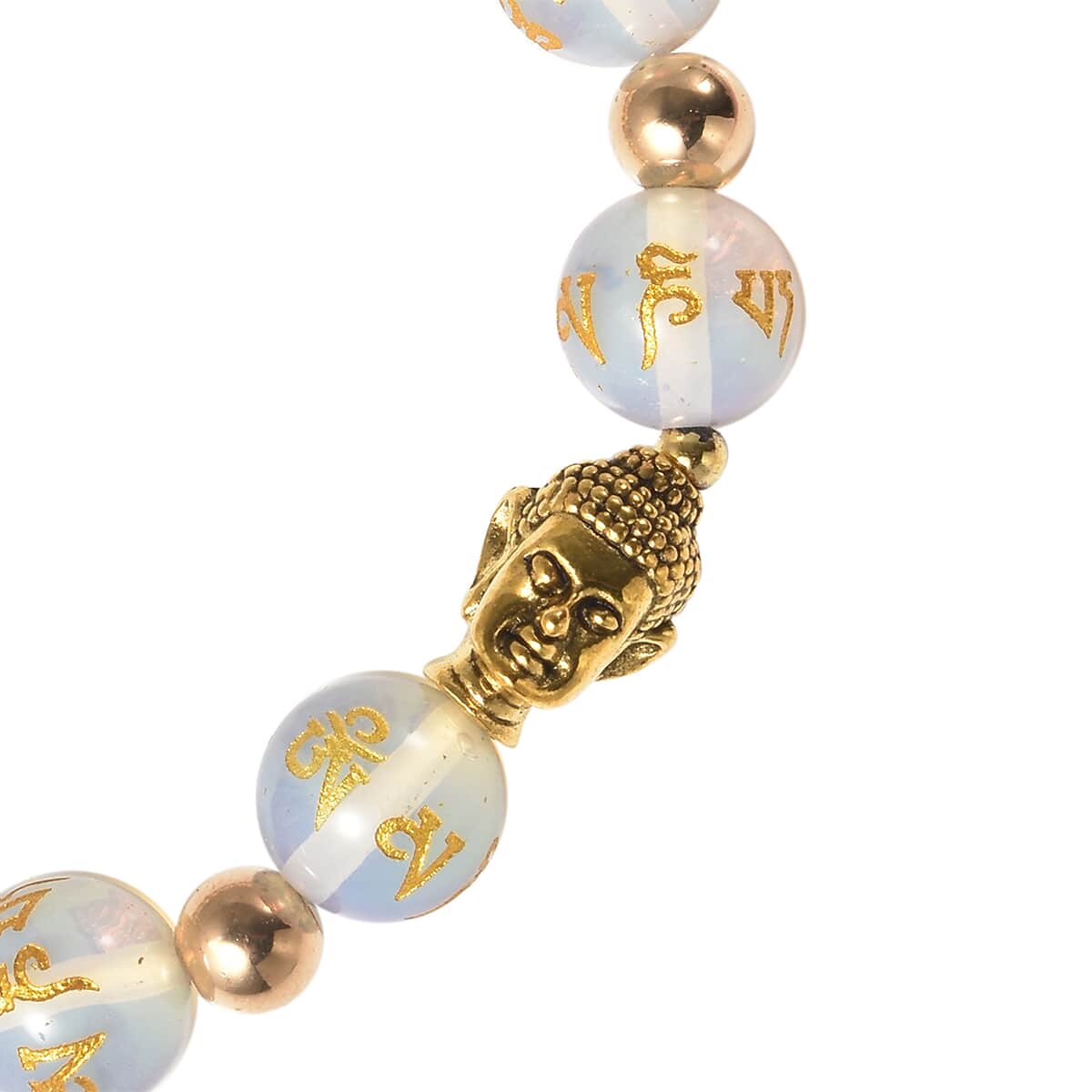 Opalite Beaded Feng Shui Stretch Bracelet with Buddha Charm in Goldtone 101.50 ctw image number 4