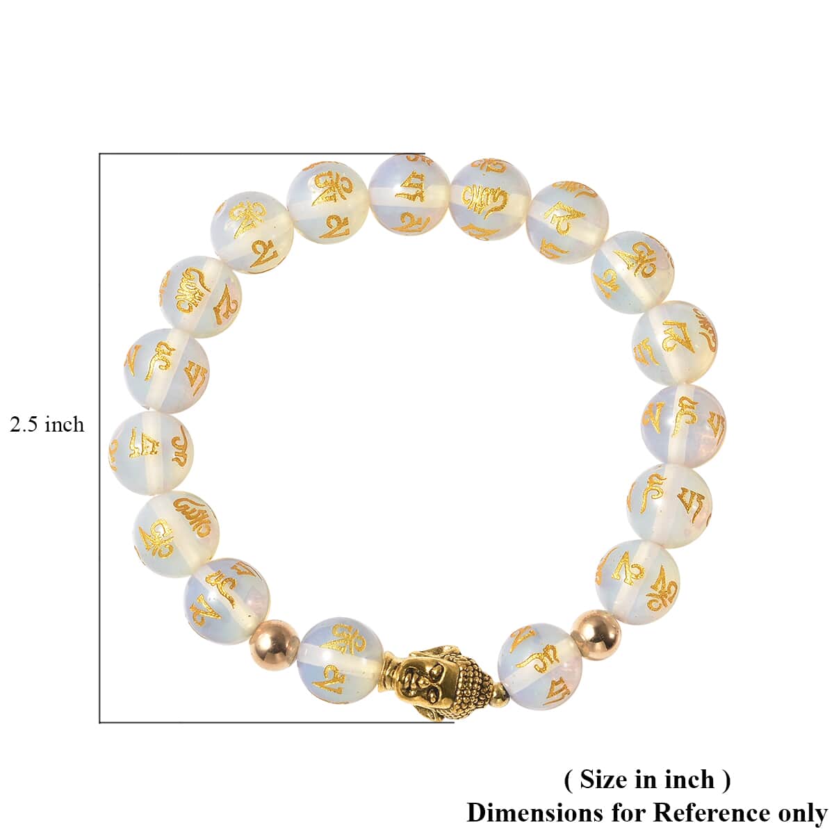 Opalite Beaded Feng Shui Stretch Bracelet with Buddha Charm in Goldtone 101.50 ctw image number 6