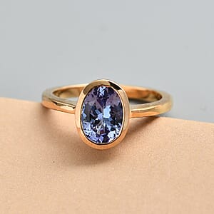 Tanzanite Solitaire Ring in Vermeil Yellow Gold Over Sterling Silver (Size 10.0) 2.10 ctw