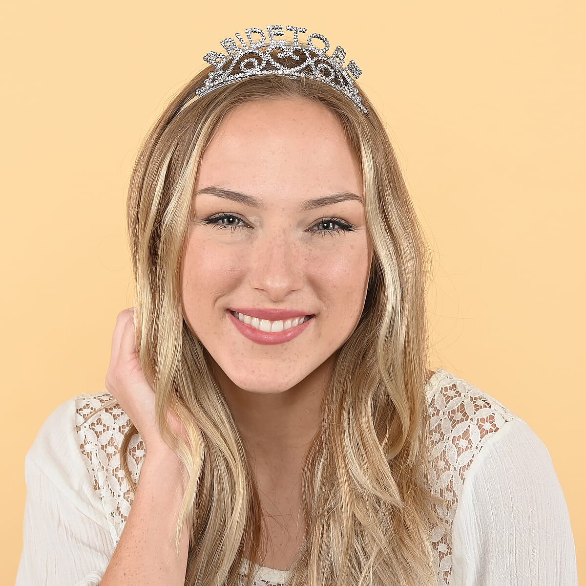 White Austrian Crystal Crown Tiara in Silvertone image number 1