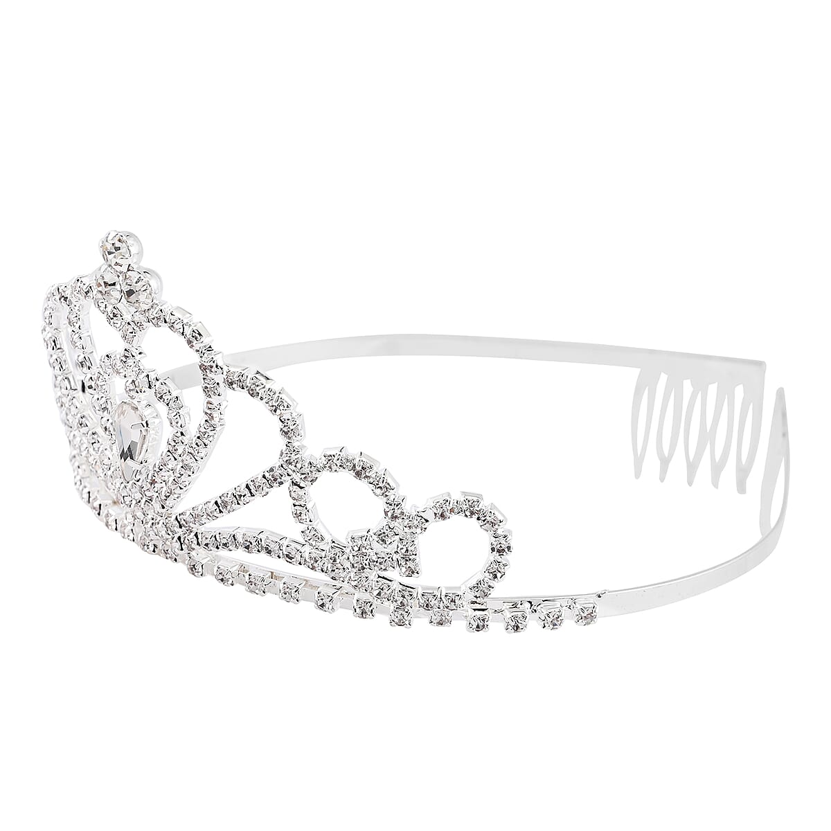 White Glass, White Austrian Crystal Crown Tiara in Silvertone image number 2