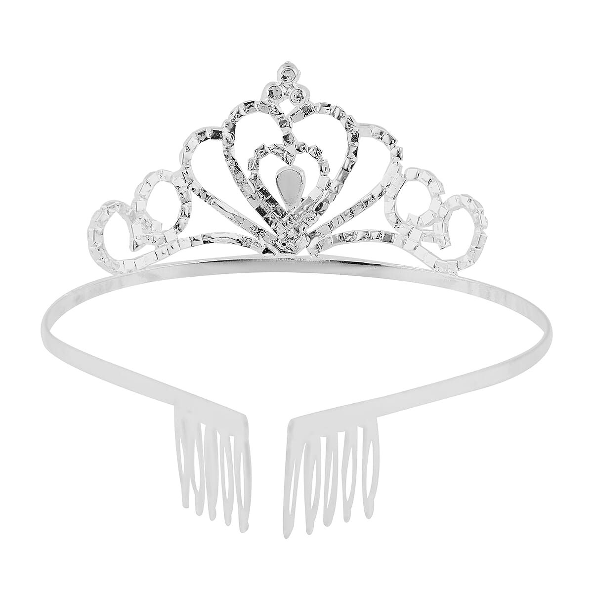 White Glass, White Austrian Crystal Crown Tiara in Silvertone image number 3
