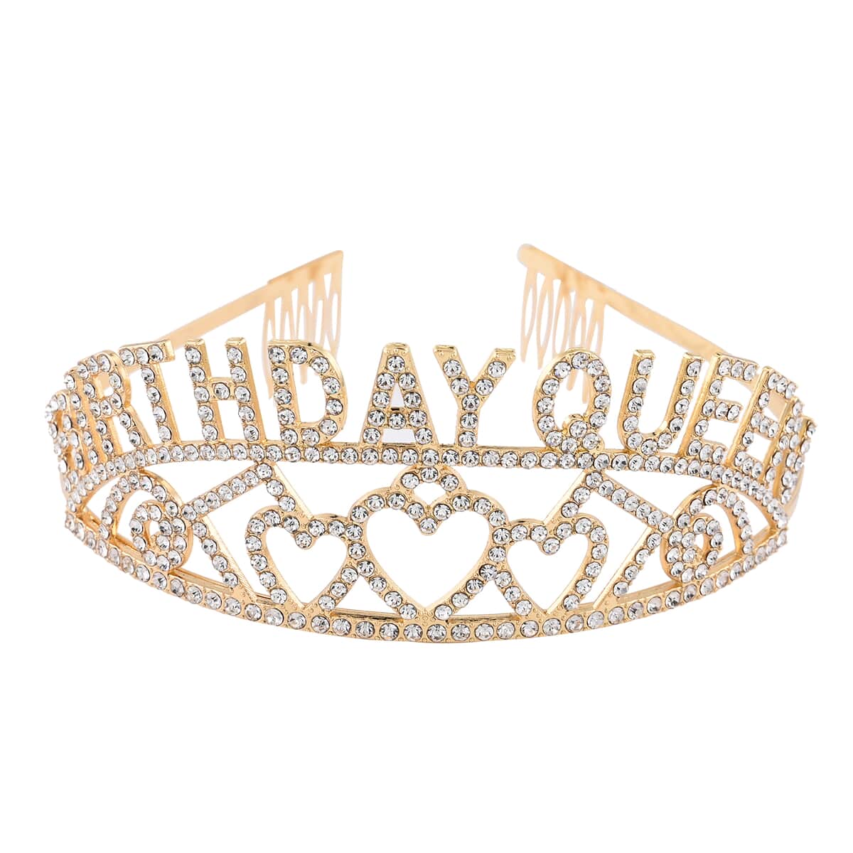 White Austrian Crystal Birthday Queen Crown Tiara in Goldtone image number 0