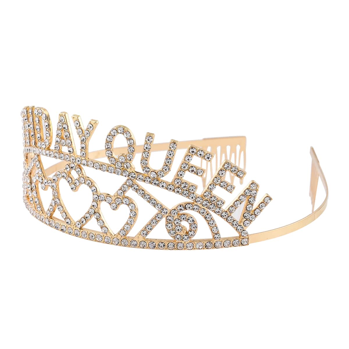 White Austrian Crystal Birthday Queen Crown Tiara in Goldtone image number 2